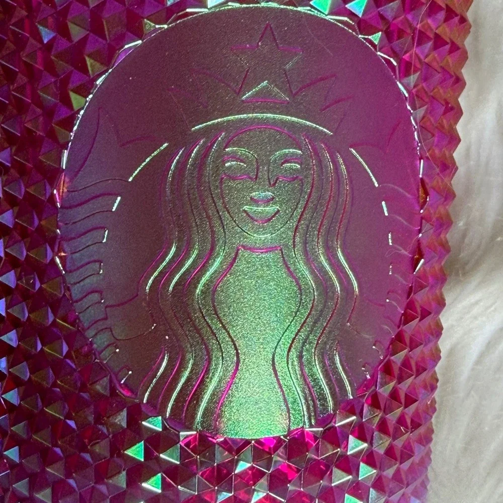 Starbucks 2024‎ Pink Ombre Studded Venti Tumbler 24oz Cold Cup Grid Iridescent